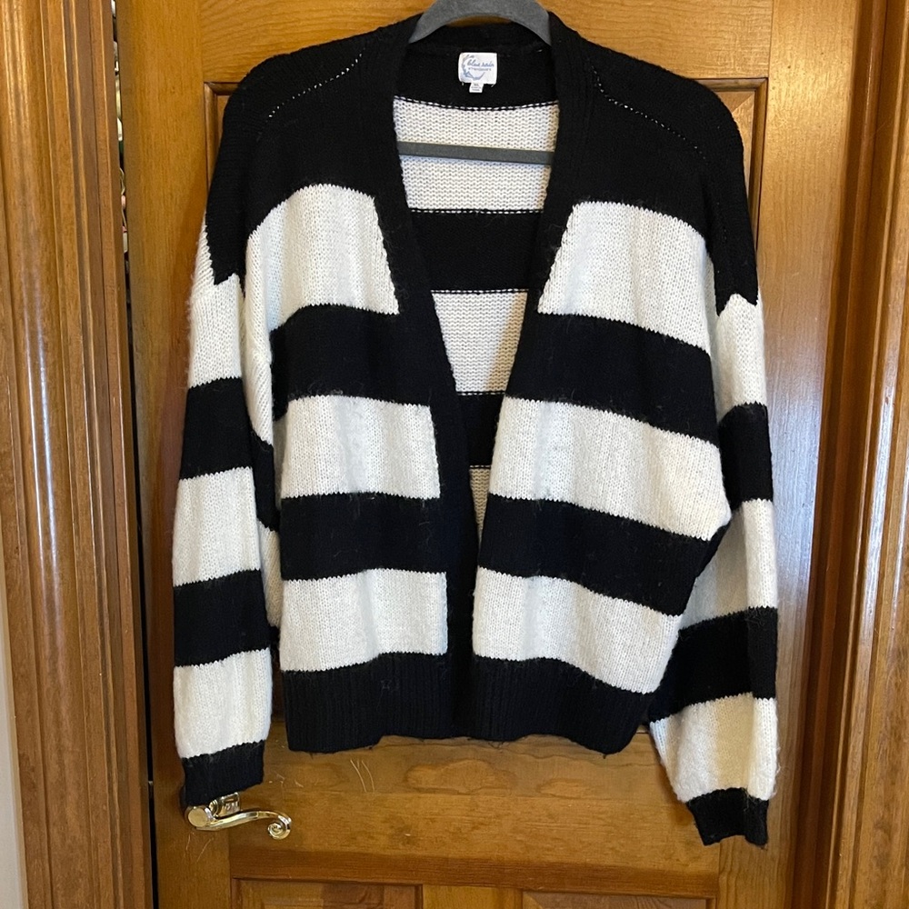 Francesca's Collections X Blue Rain - Black and White Striped Open Cardigan XL
